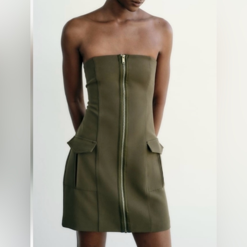 Zara Strapless Olive Green Mini Dress